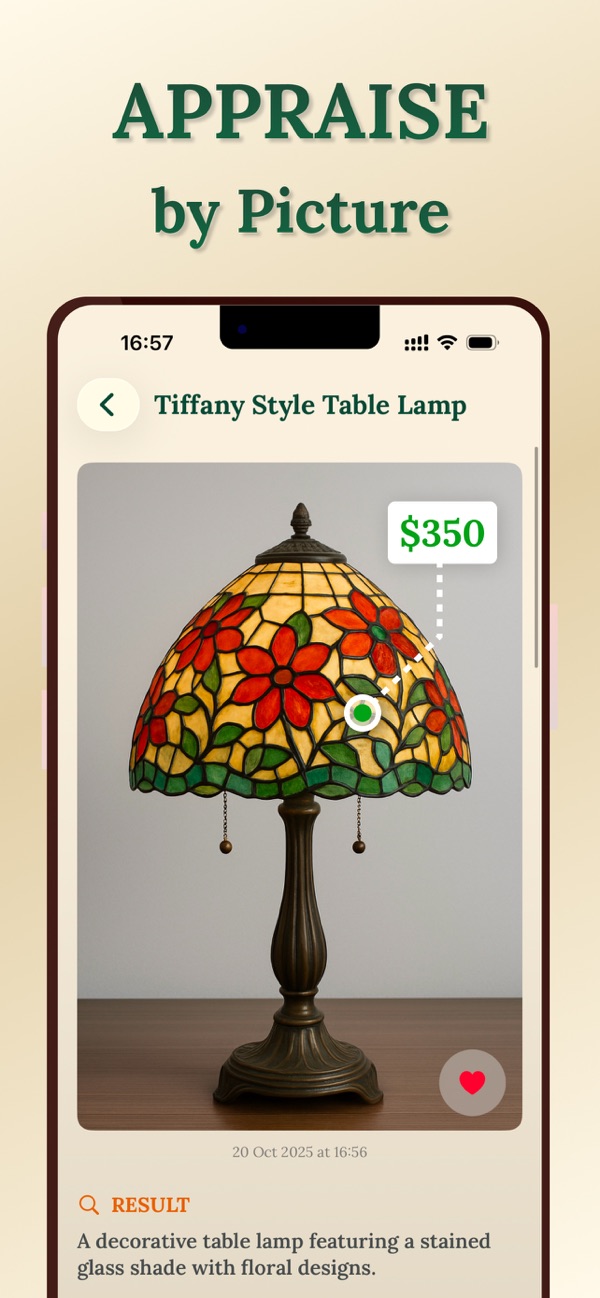 A Tiffany style table lamp identified from a photo, with a 350 dollar estimate